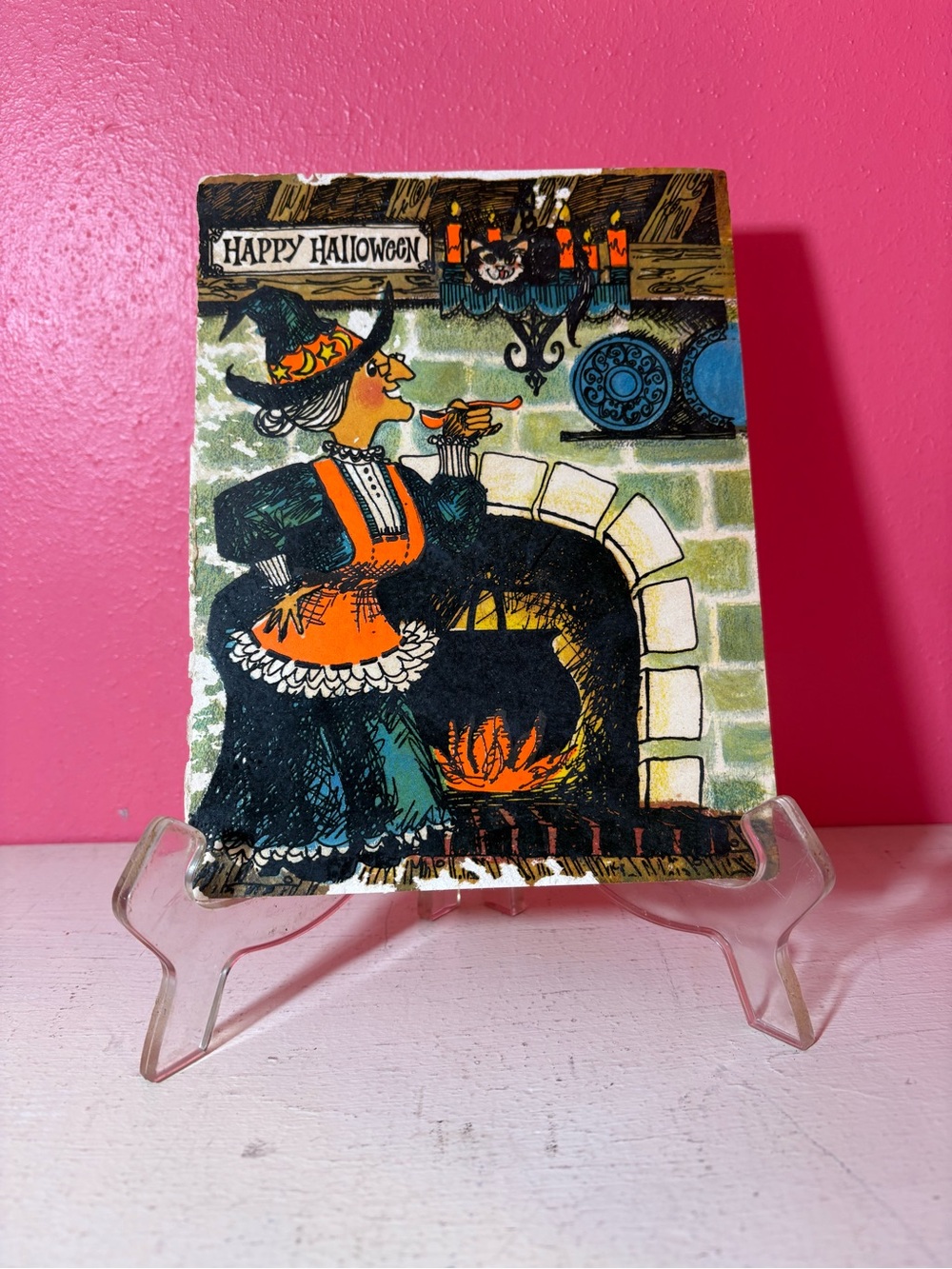 Vintage Halloween Witch Paper Decoration Cauldron Black Cat Decorative Home FUN